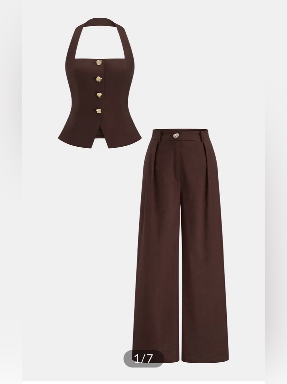 Commense Cotton Linen Halter Buttoned Top & Pants Set
